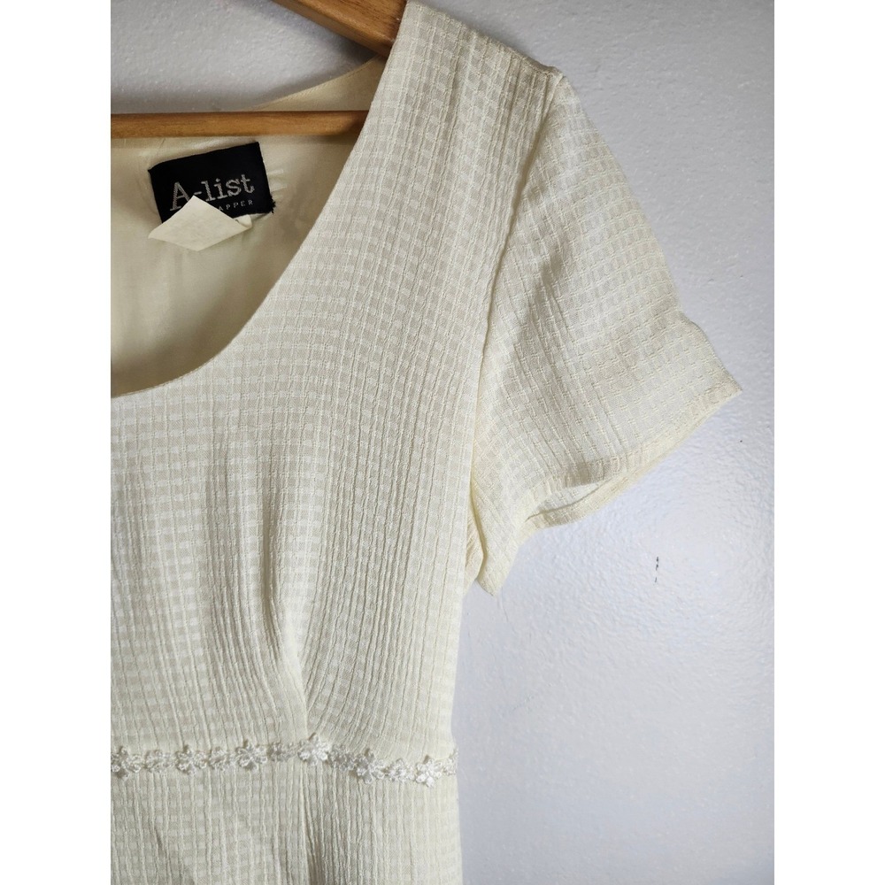 Vtg 90s Y2K A-List by Wrapper Dress Junior 9/10 Fits Small Cream Waffle Knit Mod - Picture 3 of 16